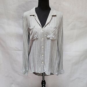 Thread and Supply Grey & White  Stripped 100% Rayon Button Up Shirt Size M